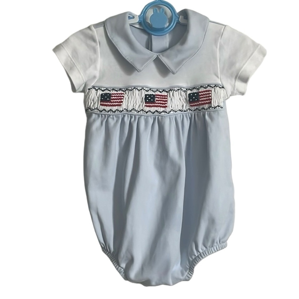 Patriotic Baby Romper - White and Light Blue - Picture 2 of 6